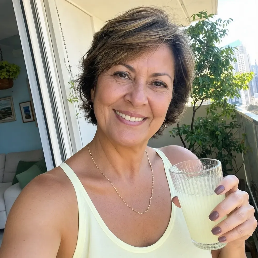 Criadora com seu drink de bem-estar